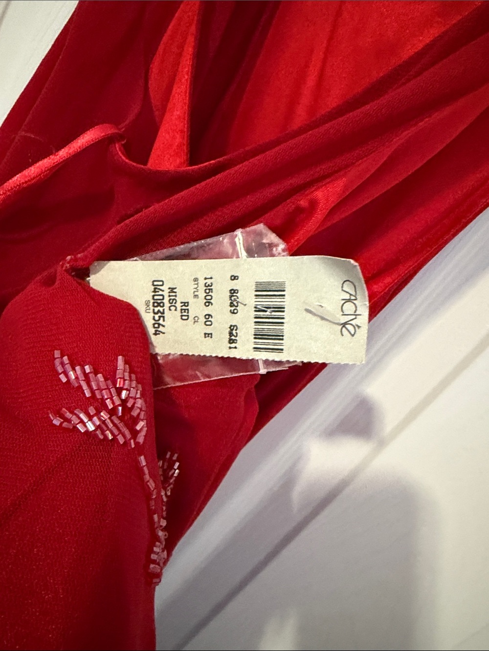 Cache Red Sheer Evening dress & Wrap with Subtle beaded & velvet embellishments - Picture 11 of 11